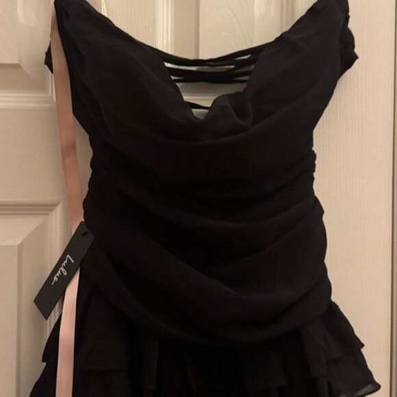 Lulus Loni Black Strapless Ruffled Maxi Dress - Size S - Picture 2 of 3